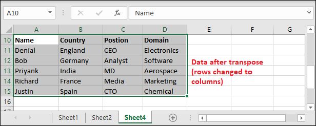 Excel 将行转换为列