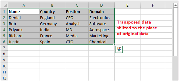 Excel 将行转换为列