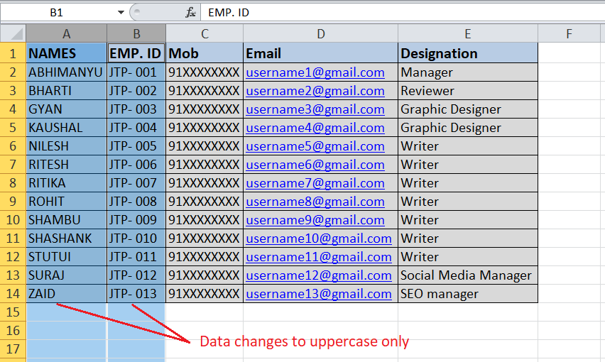 Excel 使用大写快捷方式