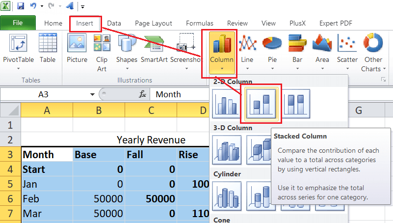 excel 瀑布图