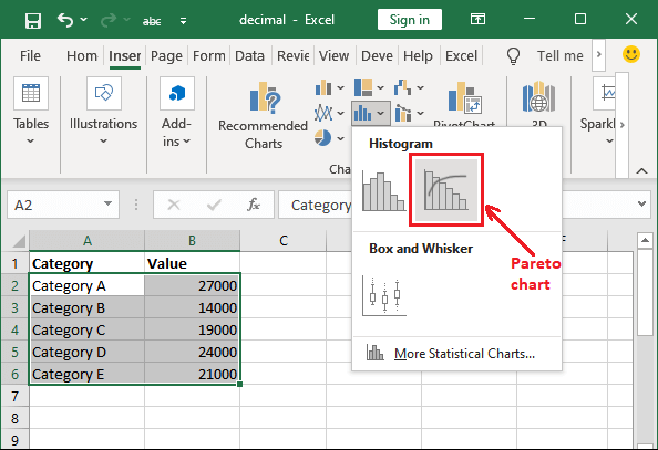 Excel Pareto图表