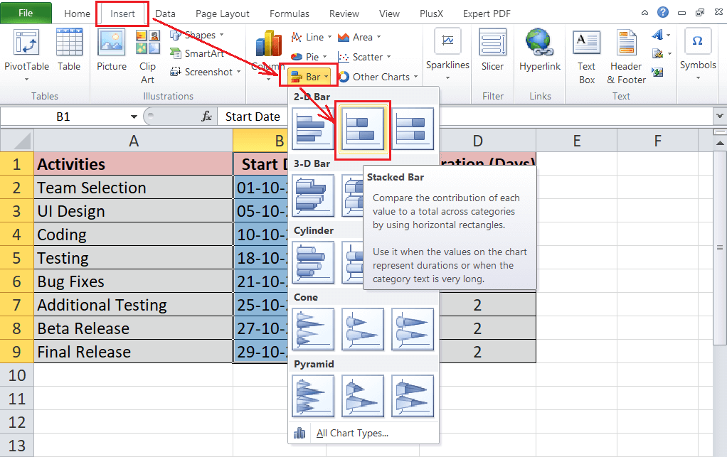 Excel 甘特图