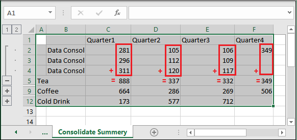 Excel consolide数据