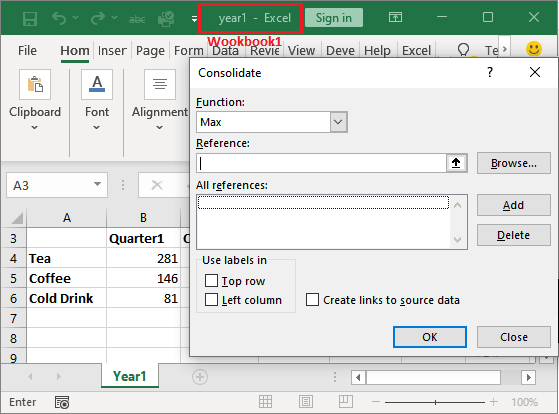 Excel consolide数据