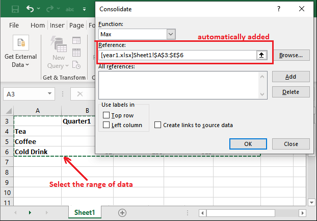 Excel consolide数据