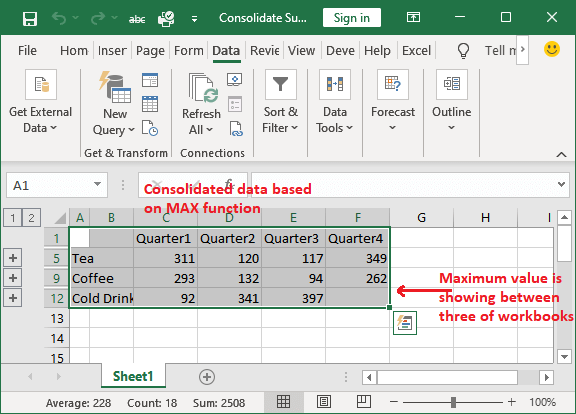 Excel consolide数据
