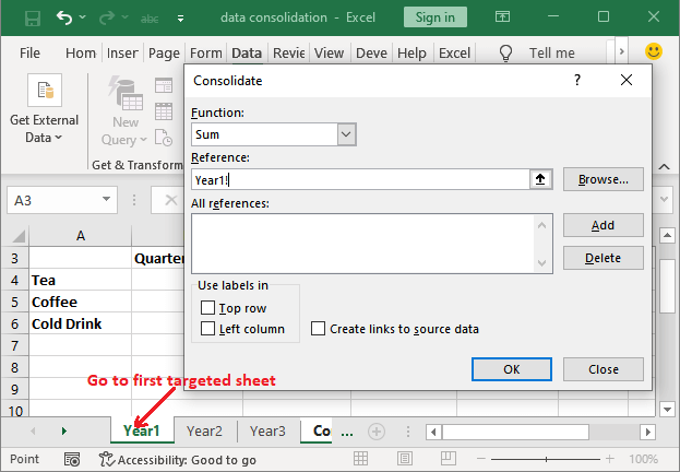 Excel consolide数据