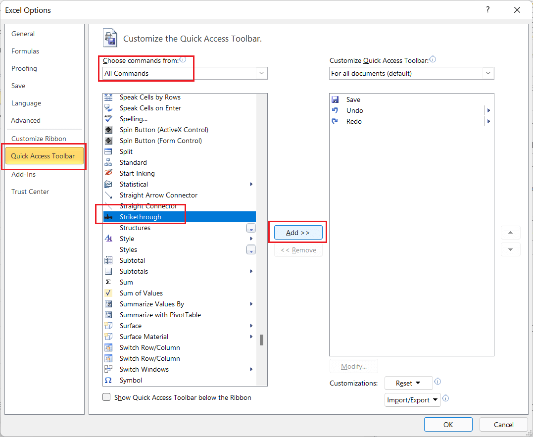 Excel 删除线快捷键