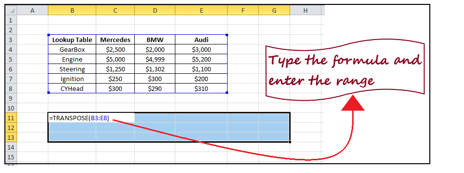 Excel 转置函数