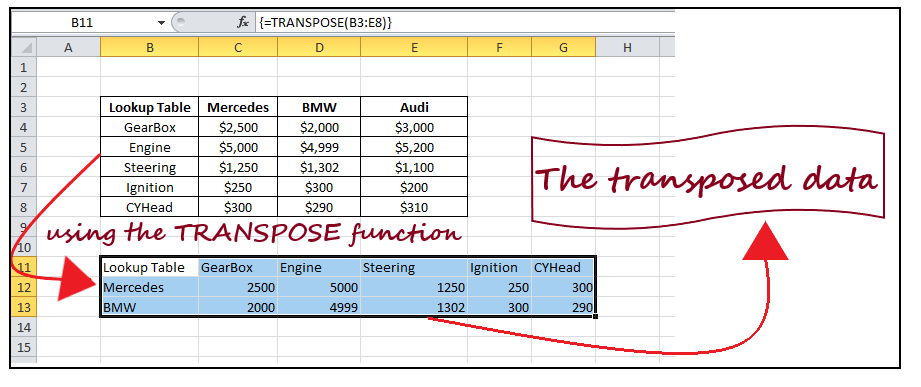 Excel 转置函数