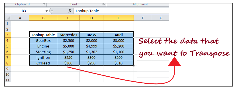 Excel 转置函数