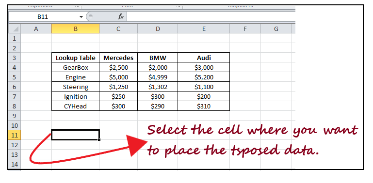 Excel 转置函数