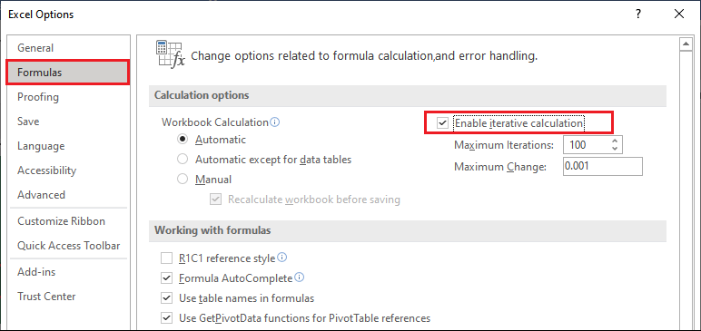 Excel 循环引用