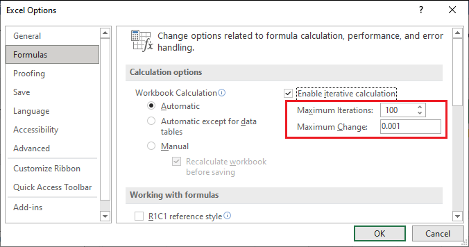 Excel 循环引用