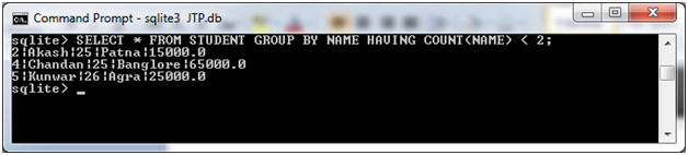 SQLite HAVING子句