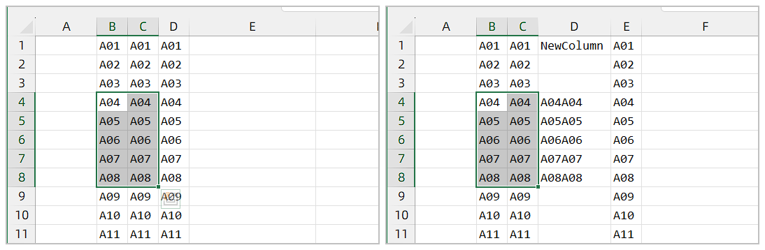 Excel 连接选定的行并输出到新列