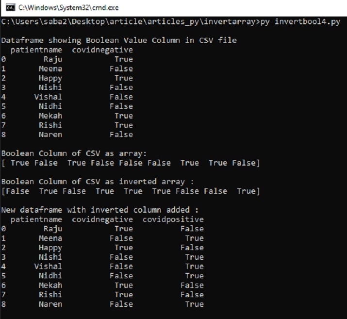 Python 如何反转布尔数组