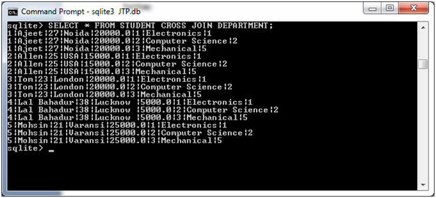 SQLite 交叉连接