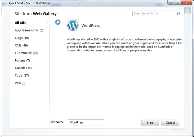 WordPress 使用MS Webmatrix安装