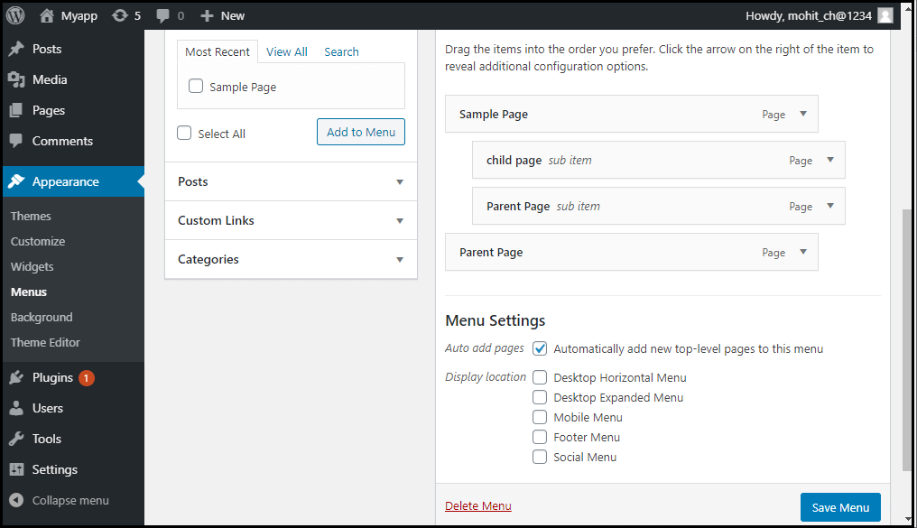 WordPress 菜单管理