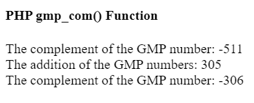 PHP GMP gmp_com() 函数