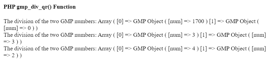 PHP gmp_div_qr() 函数