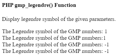 PHP gmp_legendre()函数