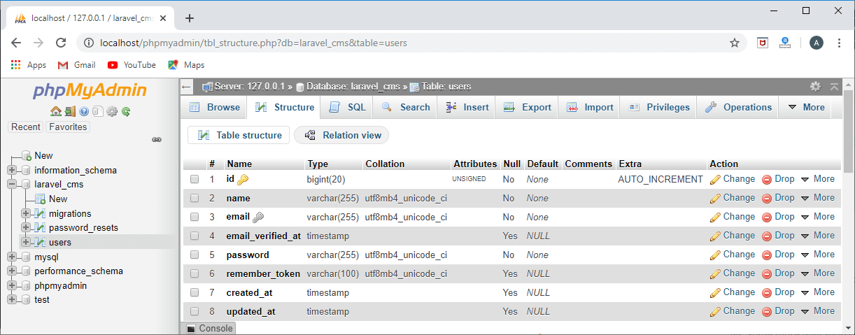 Laravel 迁移结构