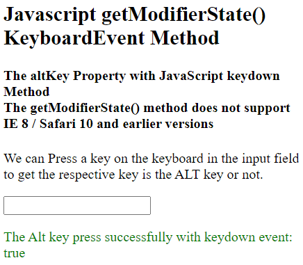 JavaScript getModifierState() KeyboardEvent的方法