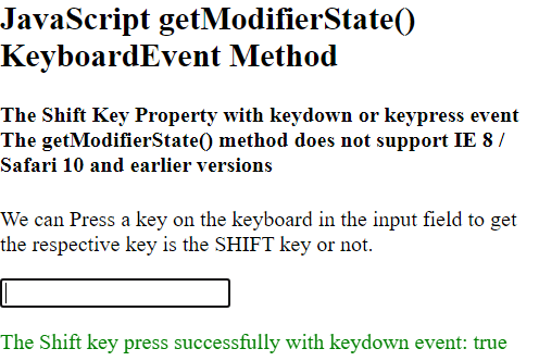 JavaScript getModifierState() KeyboardEvent的方法