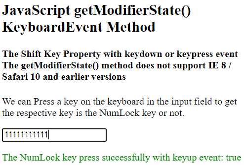 JavaScript getModifierState() KeyboardEvent的方法