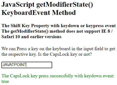 JavaScript getModifierState() KeyboardEvent的方法