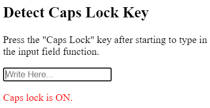 JavaScript 检测或检查大小写锁定键是否打开或关闭