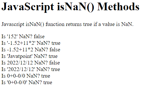 JavaScript NaN 函数