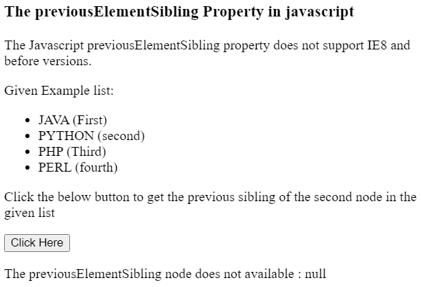 Javascript previousElementSibling属性