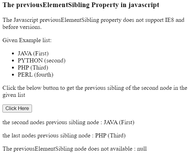 Javascript previousElementSibling属性