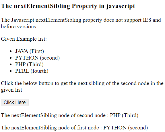 Javascript nextElementSibling属性