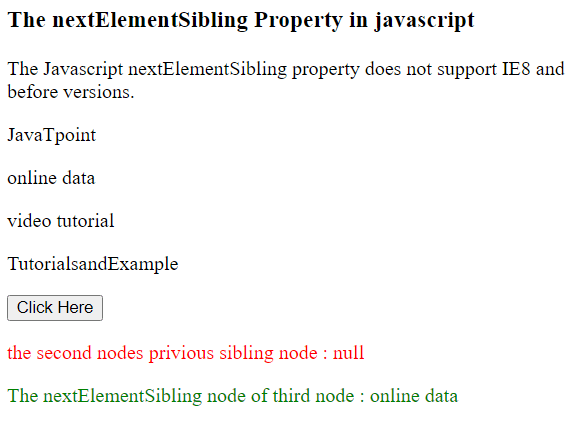 Javascript nextElementSibling属性