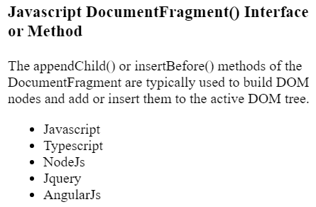 JavaScript DocumentFragment接口