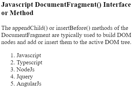 JavaScript DocumentFragment接口