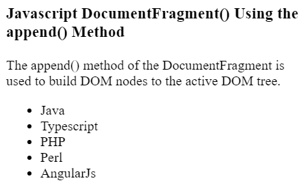 JavaScript DocumentFragment接口