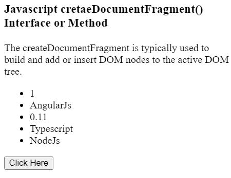 JavaScript DocumentFragment接口