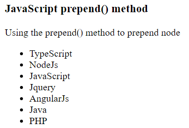 JavaScript prepend()方法