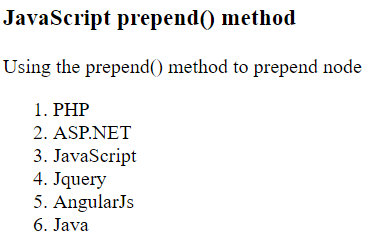 JavaScript prepend()方法