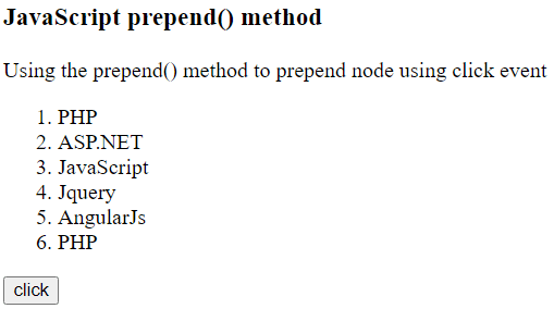 JavaScript prepend()方法