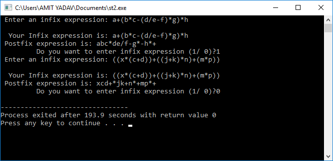 C++ 使用栈数据结构将中缀表达式转换为后缀表达式的程序