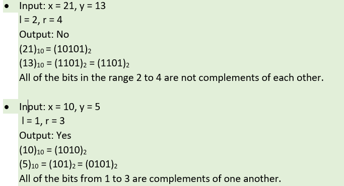 C++ 检查两个数的范围L到R的位是否互补