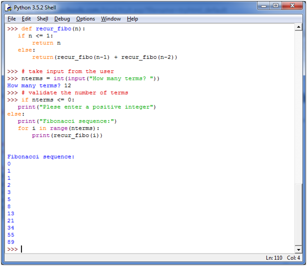Python 使用递归显示斐波那契数列的程序