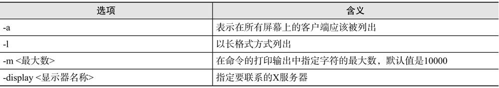 xlsclients命令选项含义