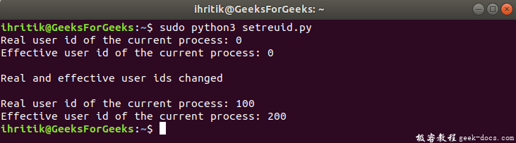 Python os.setreuid()
